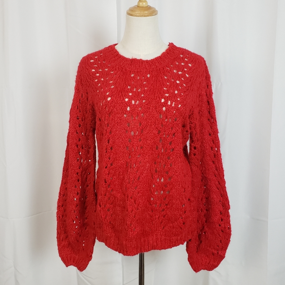 Mohair Blend Red Perforated Woven Knit Sweater For the Republic Red Small